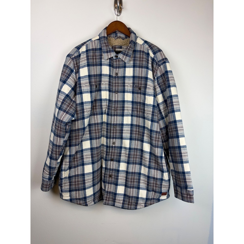 NWT LL Bean Shirt Jacket XL Tall Blue Plaid Sherpa Lined Flannel Snap Up Heavy